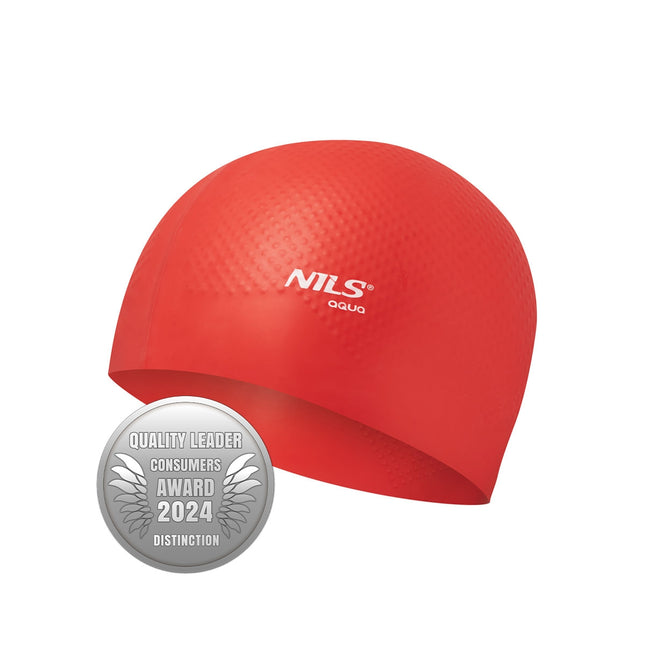 Bonnet de bain en silicone rouge, couleur unie, motif à pois
