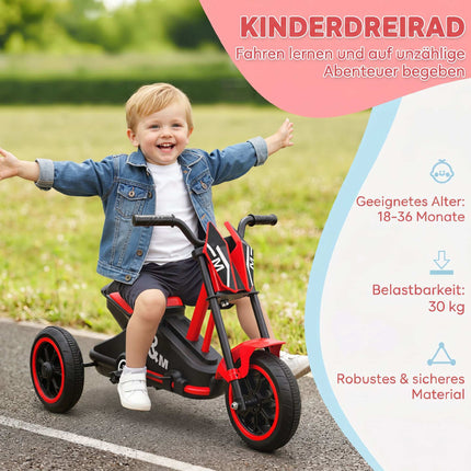 Tricycle rouge pour tout-petits avec cadre en acier, 18-36 mois