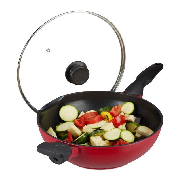 Roter Wok mit Deckel