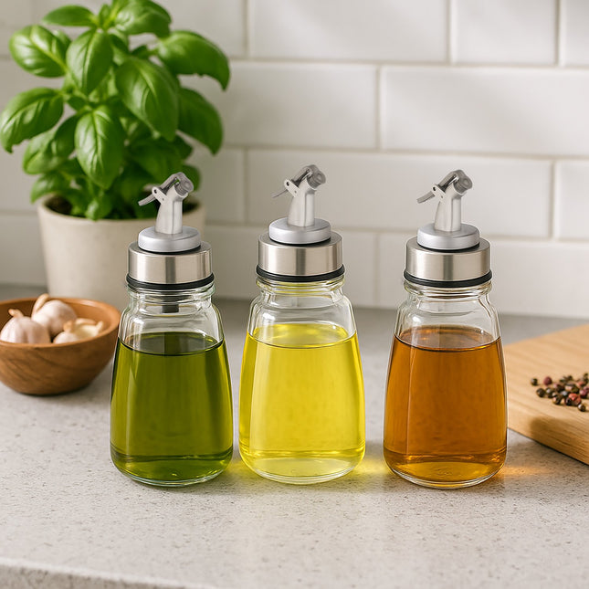 Ensemble de bouteilles d'huile en verre rechargeables avec becs verseurs en métal