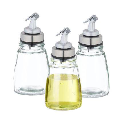 Ensemble de bouteilles d'huile en verre rechargeables avec becs verseurs en métal
