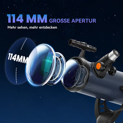 Télescope réflecteur, objectif de 114 mm, 2 oculaires, aluminium