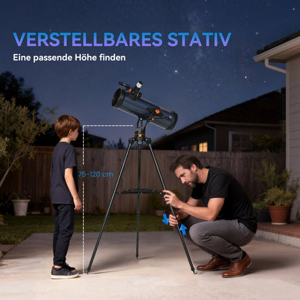 Télescope réflecteur, objectif de 114 mm, 2 oculaires, aluminium