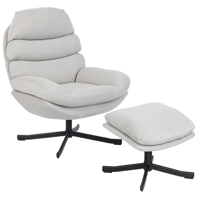 Fauteuil Relax avec repose-pieds, tissu chenille, crème, pivotant à 360°