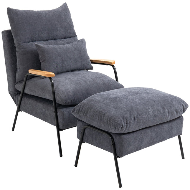 Lounger with ottoman, upholstered, grey, 68x91.5x88 cm