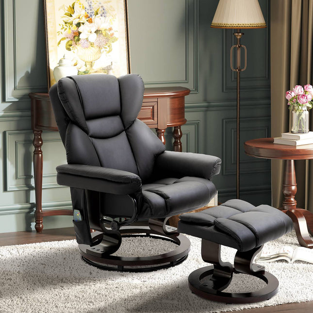 Fauteuil De Relaxation Avec Fonction Massage Et Repose-Pieds Fauteuil De Massage Avec Fonction Inclinable, Simili Cuir, Noir