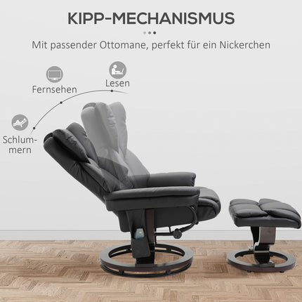 Fauteuil De Relaxation Avec Fonction Massage Et Repose-Pieds Fauteuil De Massage Avec Fonction Inclinable, Simili Cuir, Noir