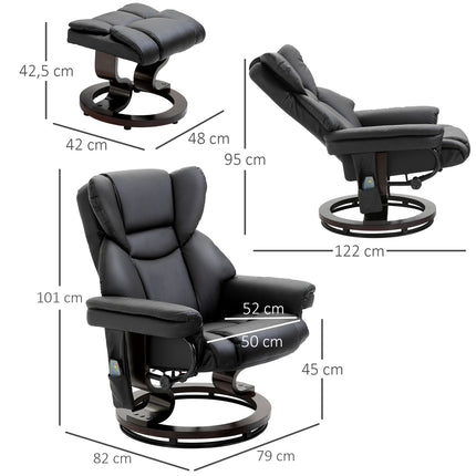 Fauteuil De Relaxation Avec Fonction Massage Et Repose-Pieds Fauteuil De Massage Avec Fonction Inclinable, Simili Cuir, Noir