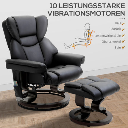 Fauteuil De Relaxation Avec Fonction Massage Et Repose-Pieds Fauteuil De Massage Avec Fonction Inclinable, Simili Cuir, Noir