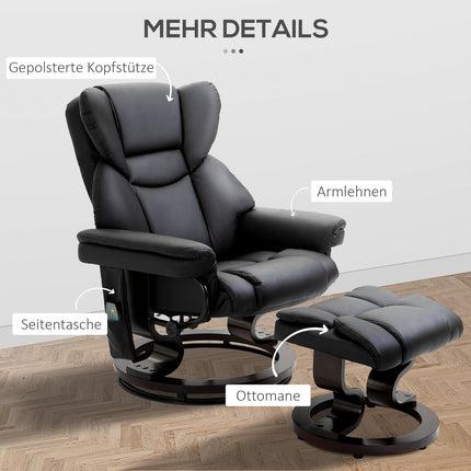 Fauteuil De Relaxation Avec Fonction Massage Et Repose-Pieds Fauteuil De Massage Avec Fonction Inclinable, Simili Cuir, Noir