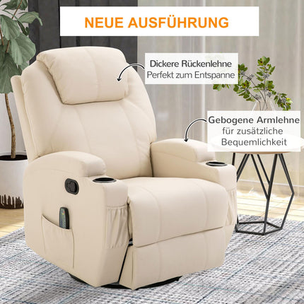 Elektrischer Relax-Massagesessel, 5 Positionen, cremeweißes Leder