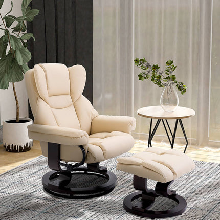 Liegesessel mit Hocker, Kunstleder creme