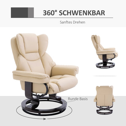 Liegesessel mit Hocker, Kunstleder creme
