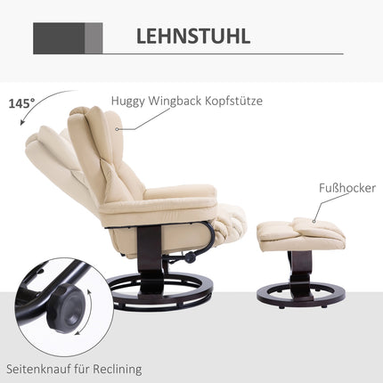 Liegesessel mit Hocker, Kunstleder creme