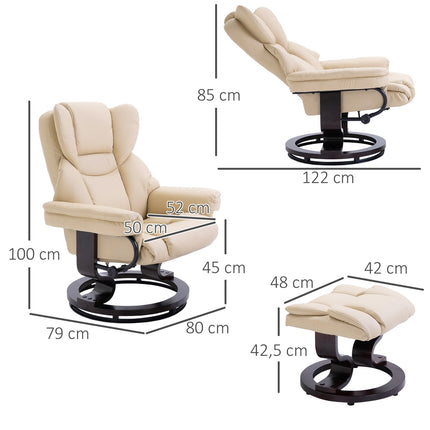 Liegesessel mit Hocker, Kunstleder creme