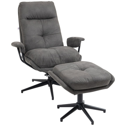 Fauteuil De Relaxation Avec Tabouret, Fauteuil Tv Avec Base Pivotante, Fauteuil Tv Avec Fonction Inclinable, Capacité De Charge Jusqu'À 150 Kg, Polyester, Acier, Gris Foncé