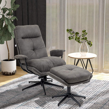 Fauteuil De Relaxation Avec Tabouret, Fauteuil Tv Avec Base Pivotante, Fauteuil Tv Avec Fonction Inclinable, Capacité De Charge Jusqu'À 150 Kg, Polyester, Acier, Gris Foncé