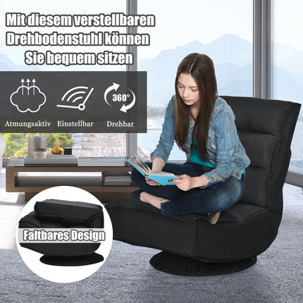 Chaise de relaxation réglable et pliante, chaise de sol rotative, chaise de canapé, coussin de sol, noir