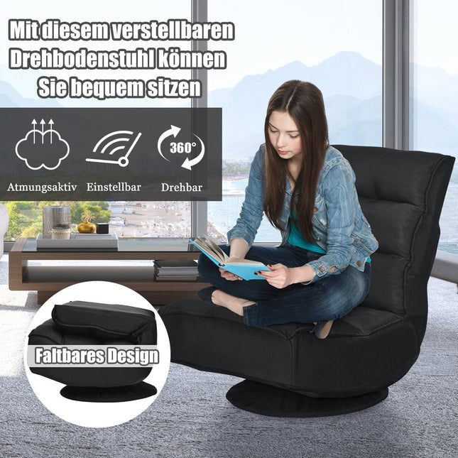 Chaise de relaxation réglable et pliante, chaise de sol rotative, chaise de canapé, coussin de sol, noir