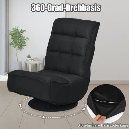 Chaise de relaxation réglable et pliante, chaise de sol rotative, chaise de canapé, coussin de sol, noir