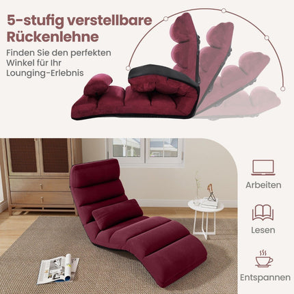 Chaise longue de relaxation chaise de sol pliante avec dossier réglable rouge 175 x 55 x 20 cm