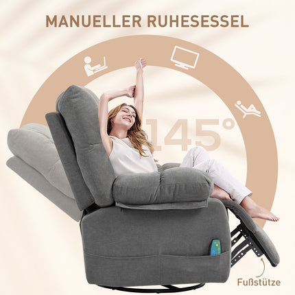 Fauteuil relax avec fonction massage, fonction inclinable, fauteuil de massage rotatif, 4 poches latérales et télécommande, gris foncé