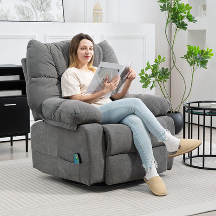 Fauteuil relax avec fonction massage, fonction inclinable, fauteuil de massage rotatif, 4 poches latérales et télécommande, gris foncé