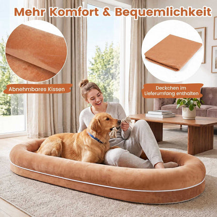 Lit amovible pour humain/chien avec couverture en peluche – Marron