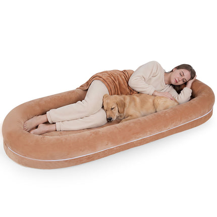 Lit amovible pour humain/chien avec couverture en peluche – Marron