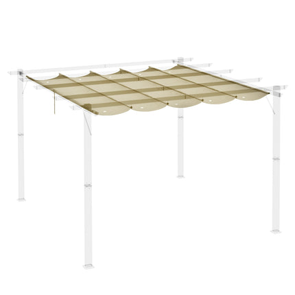Toit de remplacement pour pergola de 3 x 3 m, auvent ondulé rétractable étanche avec trous de drainage de la pluie, couverture d'ombrage résistante à l'hiver pour jardin, terrasse, beige