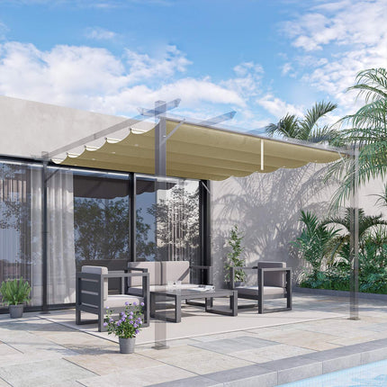 Toit de remplacement pour pergola de 4 x 3 m, auvent ondulé rétractable étanche avec trous de drainage de la pluie, couverture d'ombrage résistante à l'hiver pour jardin, terrasse, beige