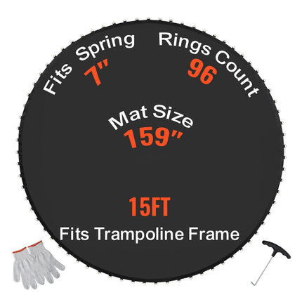 Replacement Trampoline Mat for 15 ft Round Frame, 96 V-Rings, 7 in Springs