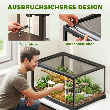 Reptilien-Terrarium, 86L, Schiebetüren, Sicher, 60x45x32 cm