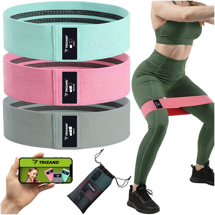 Kit de bandes de résistance, 3 niveaux, en tissu, programme d'entraînement avec code QR