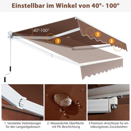 Gelenkarmmarkise 2,5x2m, UV- und wasserbeständig, Braun