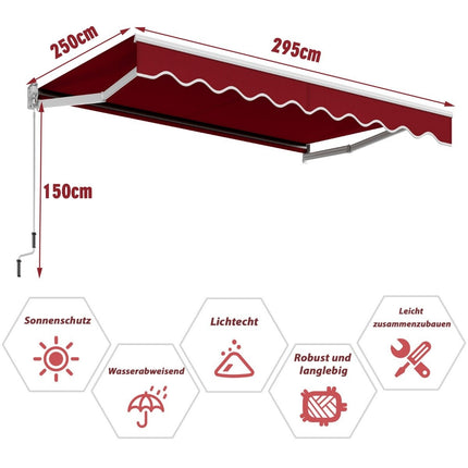 Gelenkarmmarkise, 3x2,5m, UV- & wasserabweisend, Weinrot