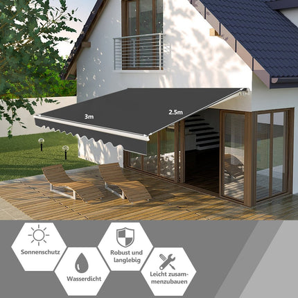 Store banne rétractable, aluminium, 3 x 2,5 m, gris