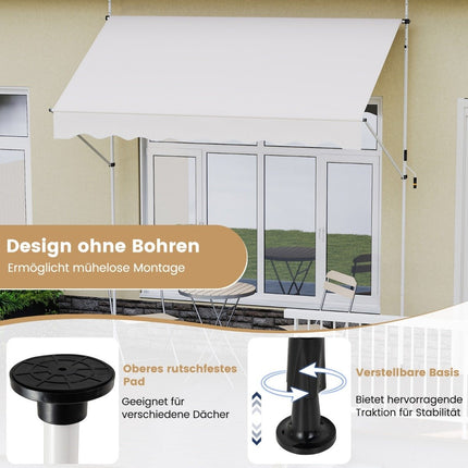 Store banne rétractable, sans perçage, hauteur réglable, 250 cm, blanc
