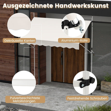Store banne rétractable, sans perçage, hauteur réglable, 250 cm, blanc