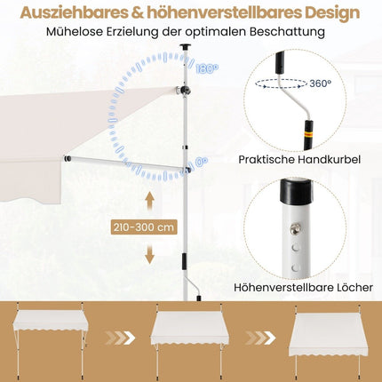 Store banne rétractable, sans perçage, hauteur réglable, 250 cm, blanc