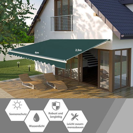 Store banne rétractable à manivelle, 400x250 cm, vert