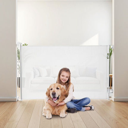 Retractable Baby Gate 1430 mm Wide, Mesh, Lock, White