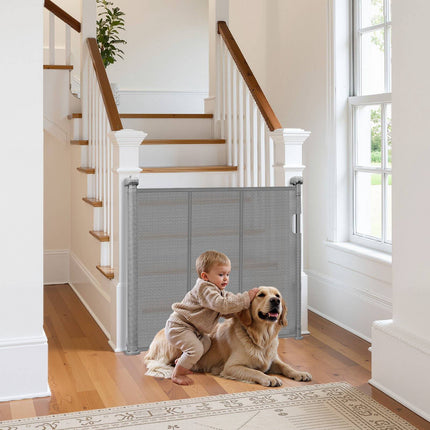 Retractable Baby Gate, 34 In Tall, Extends 55 In, Mesh