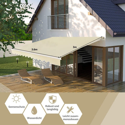 Store de balcon rétractable, 360 x 300 cm, beige
