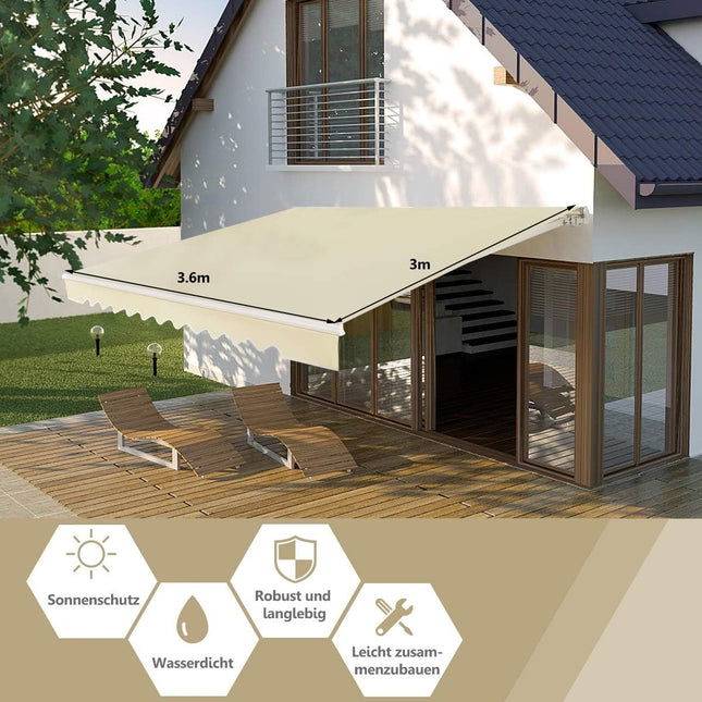Store de balcon rétractable, 360 x 300 cm, beige