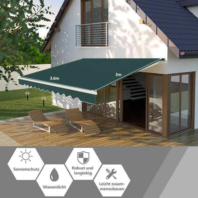 Store de balcon rétractable, 360x300 cm, vert