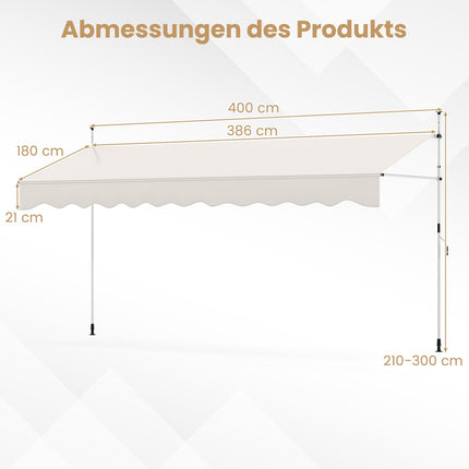 Ausfahrbare Balkonmarkise, ohne Bohren, höhenverstellbar, UV-Schutz