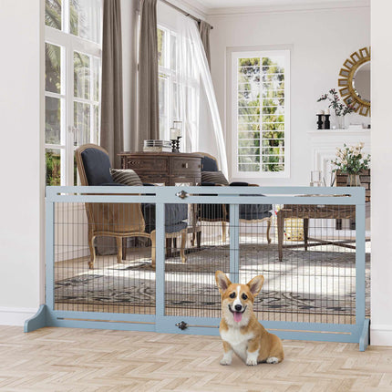Barrière rétractable pour chien, en bois et acier, 180 cm de large