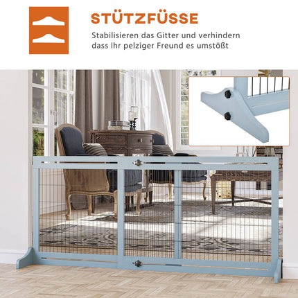 Barrière rétractable pour chien, en bois et acier, 180 cm de large