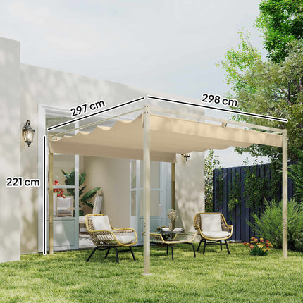 Einziehbare Gartenpergola, 3x3m, Khaki, UPF30+ Dach